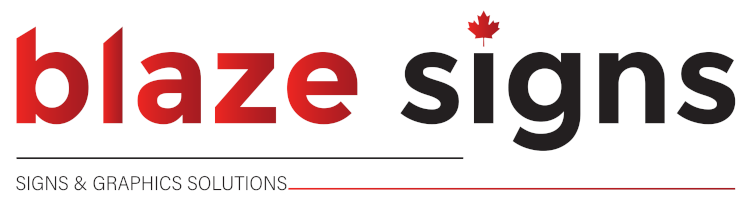 Blaze Signs logo featuring bold red and black typography, emphasizing custom signs and graphics solutions for Langley, BC.